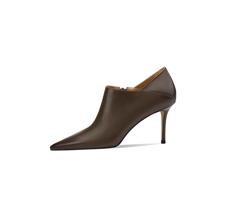 尖头8cm细跟真皮裸靴女气质秋冬高跟鞋